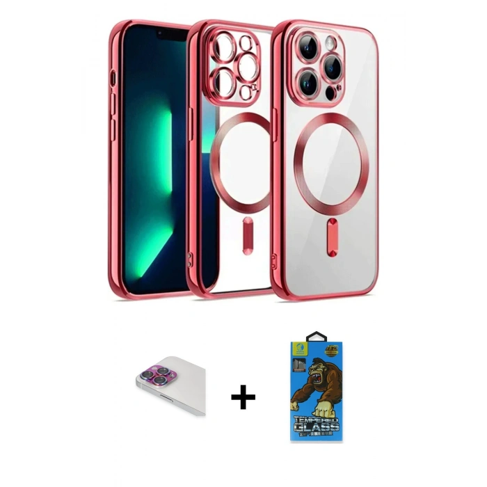 MARSİLYAN™- iPhone 13 Pro Max Kılıf Nova Işık Özel Seri - Siyah 18D Cam Ekran Koruyucu + Pers Alüminyum Kamera Lens - GI