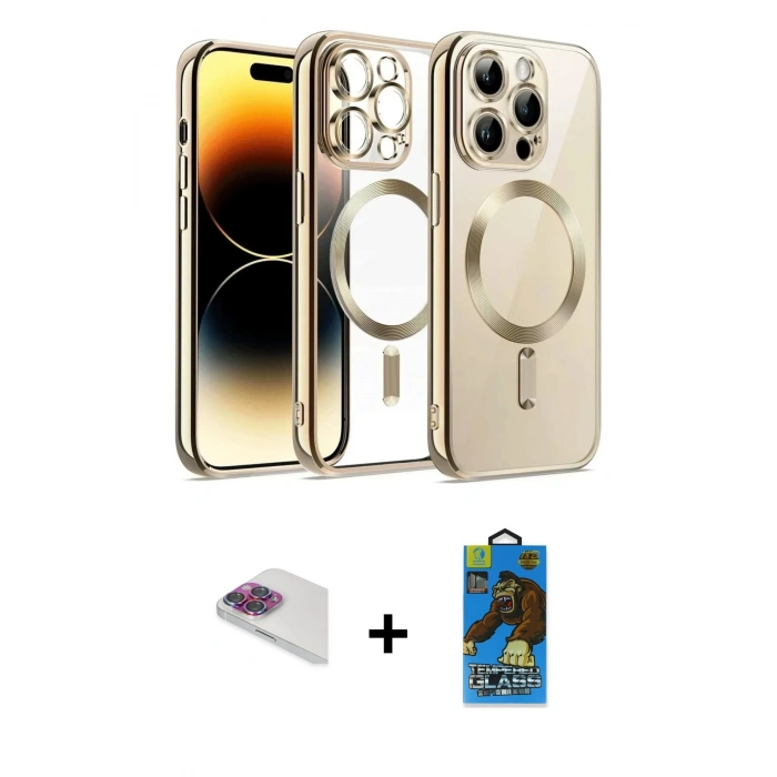 MARSİLYAN™- iPhone 13 Pro Max Kılıf Nova Işık Özel Seri - Siyah 18D Cam Ekran Koruyucu + Pers Alüminyum Kamera Lens - GI