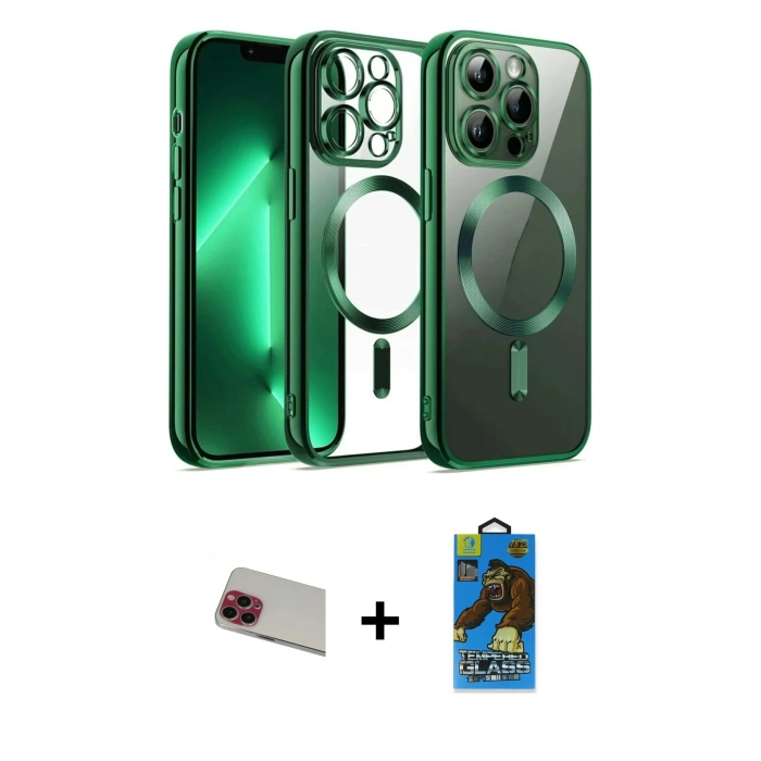 MARSİLYAN™- iPhone 13 Pro Max Kılıf Nova Işık Özel Seri - Siyah 18D Cam Ekran Koruyucu + Rainbow Kamera Lens Koruma Cam - KI