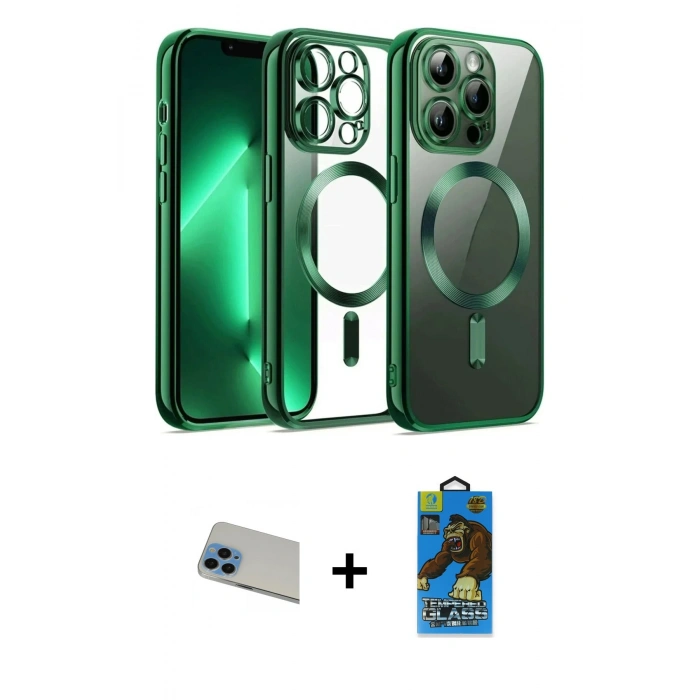 MARSİLYAN™- iPhone 13 Pro Max Kılıf Nova Işık Özel Seri - Siyah 18D Cam Ekran Koruyucu + Rainbow Kamera Lens Koruma Cam - MI