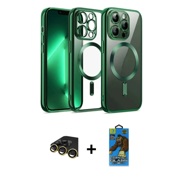 MARSİLYAN™- iPhone 13 Pro Max Kılıf Nova Işık Özel Seri - Siyah 18D Cam Ekran Koruyucu + Raze Metal Kamera Lens - GD