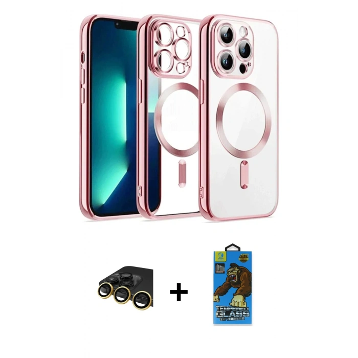 MARSİLYAN™- iPhone 13 Pro Max Kılıf Nova Işık Özel Seri - Siyah 18D Cam Ekran Koruyucu + Raze Metal Kamera Lens - GD
