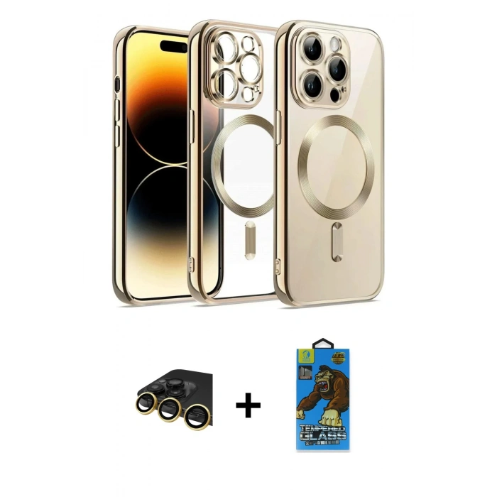 MARSİLYAN™- iPhone 13 Pro Max Kılıf Nova Işık Özel Seri - Siyah 18D Cam Ekran Koruyucu + Raze Metal Kamera Lens - GD