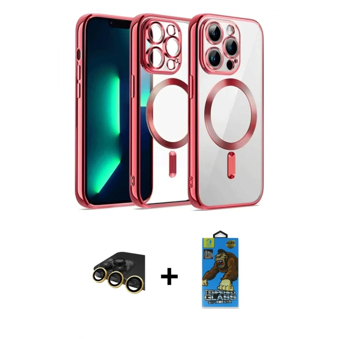 MARSİLYAN™- iPhone 13 Pro Max Kılıf Nova Işık Özel Seri - Siyah 18D Cam Ekran Koruyucu + Raze Metal Kamera Lens - GD