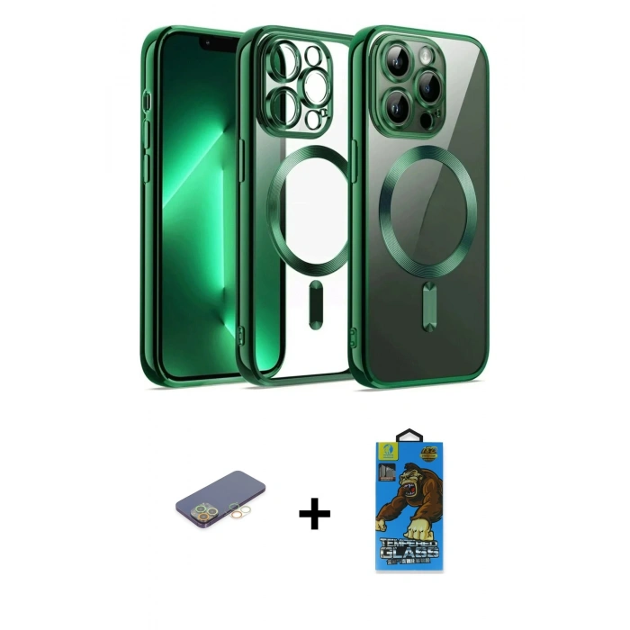 MARSİLYAN™- iPhone 13 Pro Max Kılıf Nova Işık Özel Seri - Siyah 18D Cam Ekran Koruyucu + Renkli Kamera Lens Koruma Cam - SI