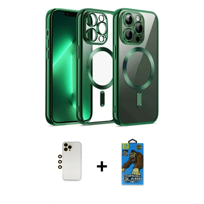 MARSİLYAN™- iPhone 13 Pro Max Kılıf Nova Işık Özel Seri - Siyah 18D Cam Ekran Koruyucu + Shine Kamera Lens - GD