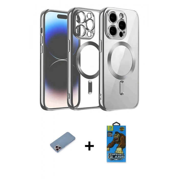 MARSİLYAN™- iPhone 13 Pro Max Kılıf Nova Işık Özel Seri - Siyah 18D Cam Ekran Koruyucu + Shine Kamera Lens Koruma Cam - PE