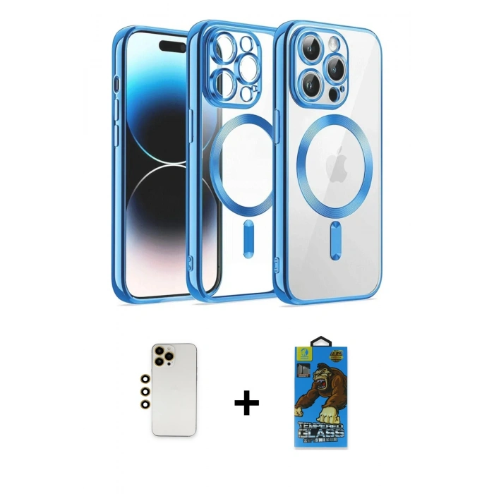 MARSİLYAN™- iPhone 13 Pro Max Kılıf Nova Işık Özel Seri - Siyah 18D Cam Ekran Koruyucu + Shine Kamera Lens - GD