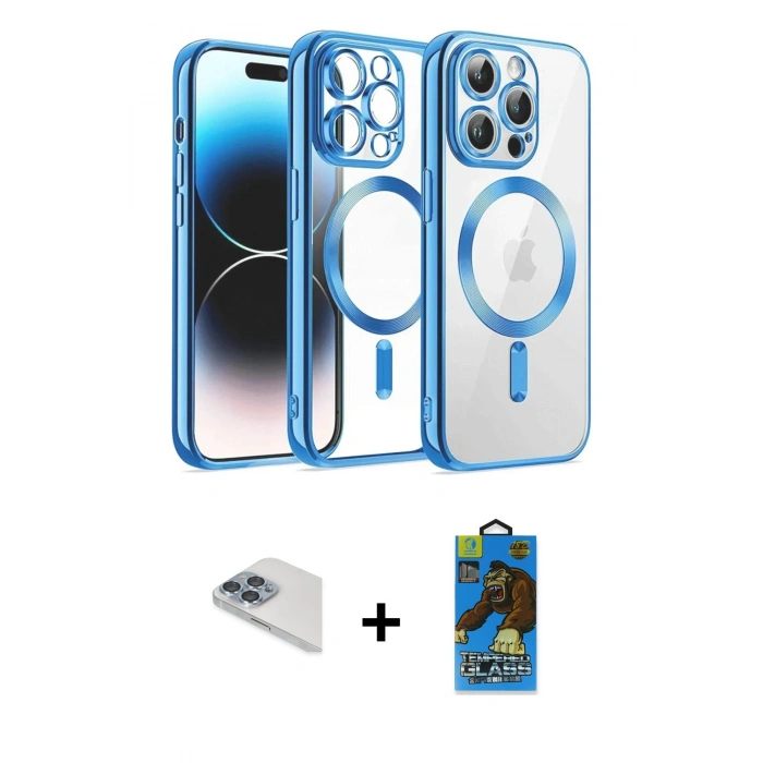 MARSİLYAN™- iPhone 13 Pro Max Kılıf Nova Işık Özel Seri - Siyah 18D Cam Ekran Koruyucu + Pers Alüminyum Kamera Lens - SABE