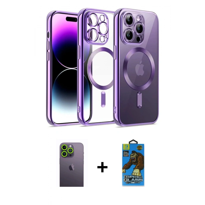 MARSİLYAN™- iPhone 13 Pro Max Kılıf Nova Işık Özel Seri - Siyah 18D Cam Ekran Koruyucu + Neon Fosforlu Kamera Lens - YL