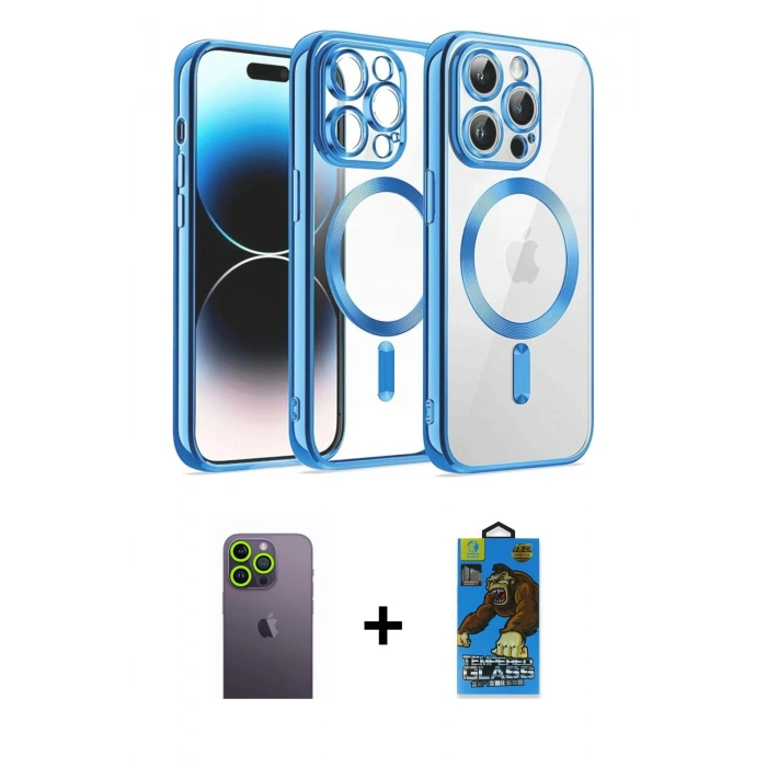 MARSİLYAN™- iPhone 13 Pro Max Kılıf Nova Işık Özel Seri - Siyah 18D Cam Ekran Koruyucu + Neon Fosforlu Kamera Lens - YL