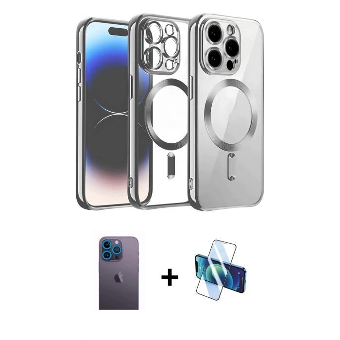 MARSİLYAN™- iPhone 13 Pro Max Kılıf Nova Işık Özel Seri - Siyah 3D Antistatik Cam Ekran Koruyucu + Neon Fosforlu Kamera Lens - MI