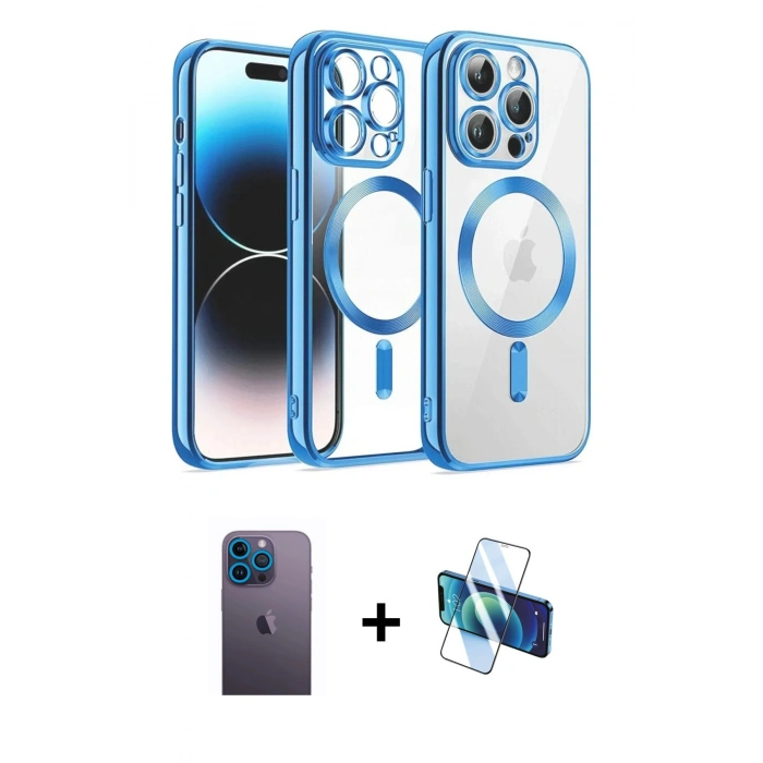 MARSİLYAN™- iPhone 13 Pro Max Kılıf Nova Işık Özel Seri - Siyah 3D Antistatik Cam Ekran Koruyucu + Neon Fosforlu Kamera Lens - MI