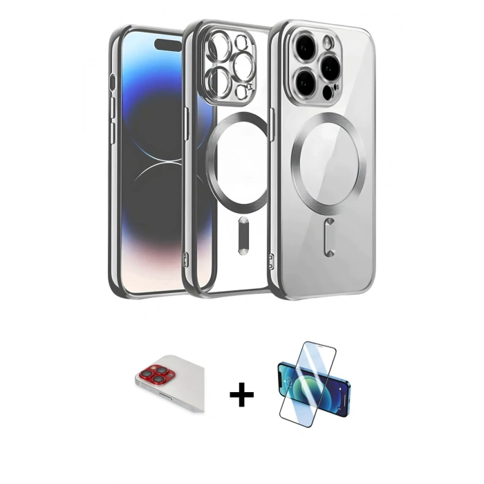MARSİLYAN™- iPhone 13 Pro Max Kılıf Nova Işık Özel Seri - Siyah 3D Antistatik Cam Ekran Koruyucu + Pers Alüminyum Kamera Lens - KI