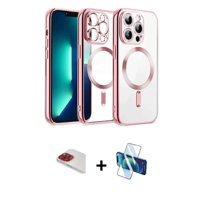 MARSİLYAN™- iPhone 13 Pro Max Kılıf Nova Işık Özel Seri - Siyah 3D Antistatik Cam Ekran Koruyucu + Pers Alüminyum Kamera Lens - KI