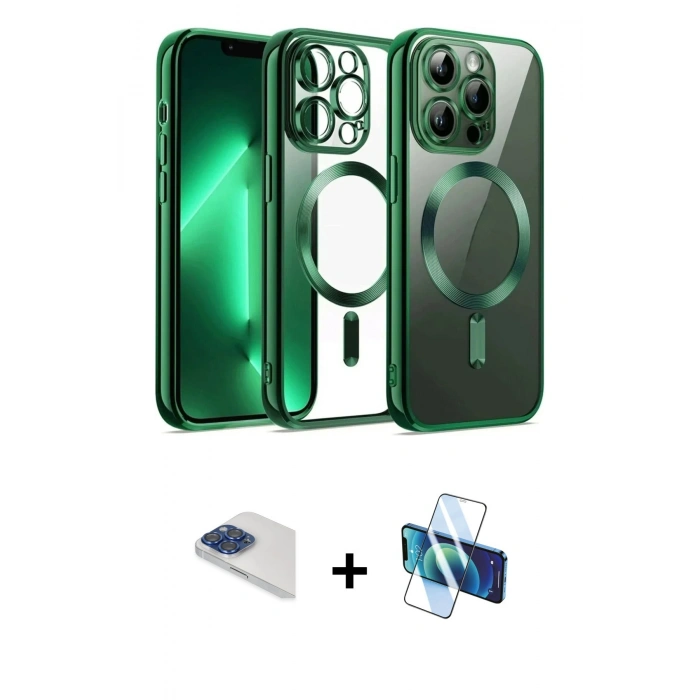 MARSİLYAN™- iPhone 13 Pro Max Kılıf Nova Işık Özel Seri - Siyah 3D Antistatik Cam Ekran Koruyucu + Pers Alüminyum Kamera Lens - LT