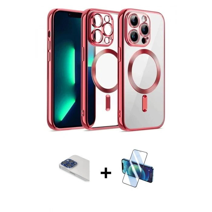 MARSİLYAN™- iPhone 13 Pro Max Kılıf Nova Işık Özel Seri - Siyah 3D Antistatik Cam Ekran Koruyucu + Pers Alüminyum Kamera Lens - LT