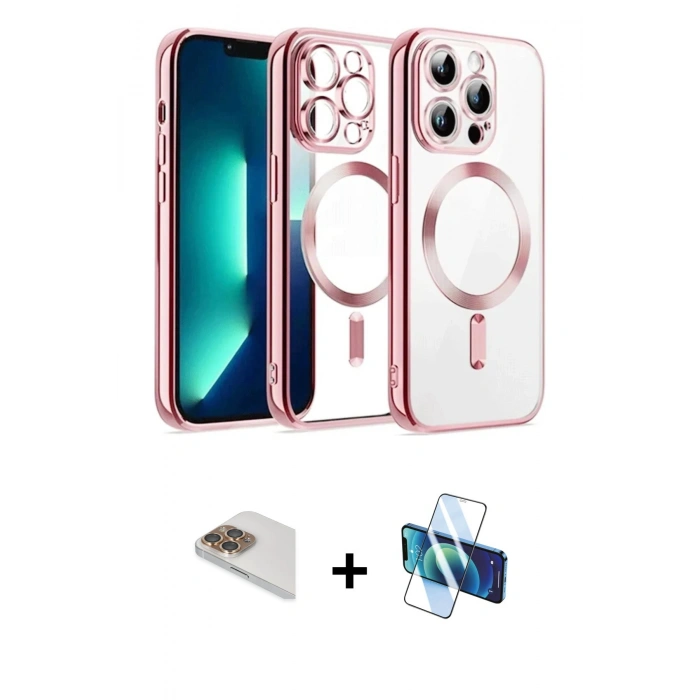 MARSİLYAN™- iPhone 13 Pro Max Kılıf Nova Işık Özel Seri - Siyah 3D Antistatik Cam Ekran Koruyucu + Pers Alüminyum Kamera Lens - GD