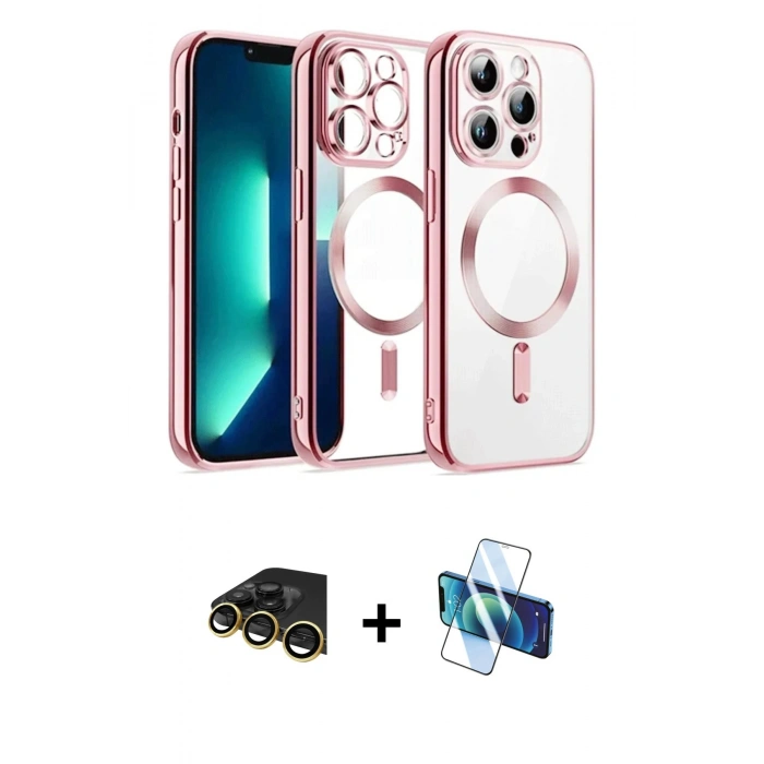 MARSİLYAN™- iPhone 13 Pro Max Kılıf Nova Işık Özel Seri - Siyah 3D Antistatik Cam Ekran Koruyucu + Raze Metal Kamera Lens - GD