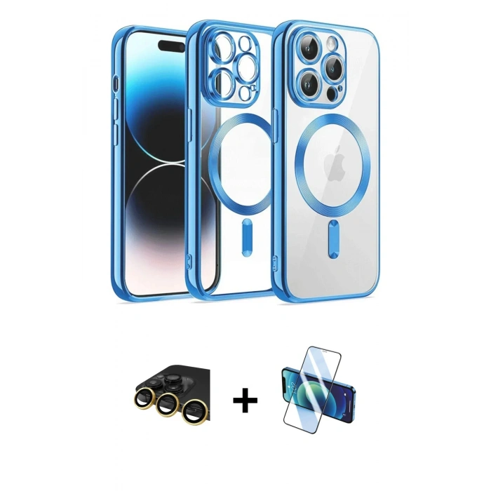MARSİLYAN™- iPhone 13 Pro Max Kılıf Nova Işık Özel Seri - Siyah 3D Antistatik Cam Ekran Koruyucu + Raze Metal Kamera Lens - GD