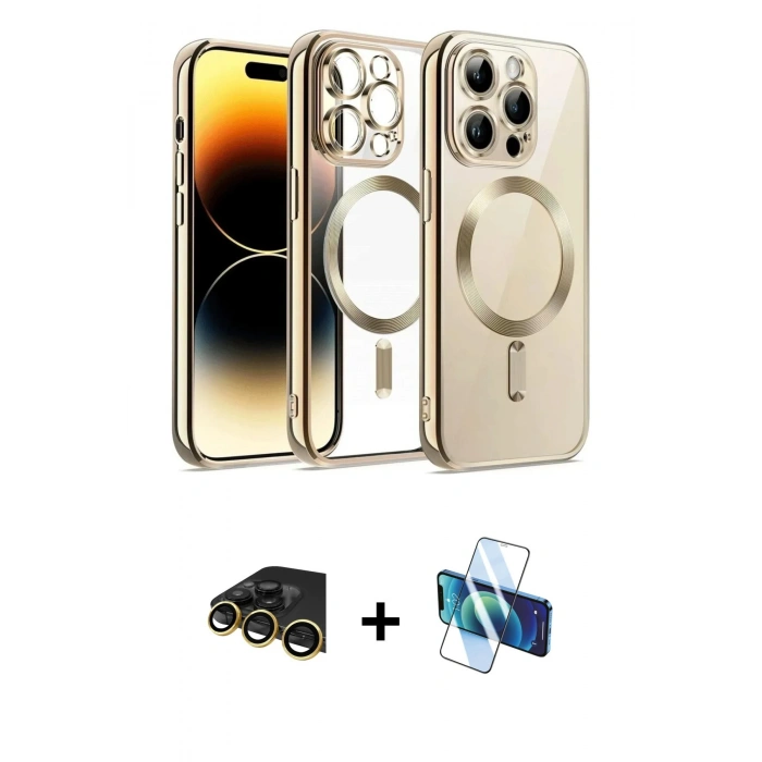 MARSİLYAN™- iPhone 13 Pro Max Kılıf Nova Işık Özel Seri - Siyah 3D Antistatik Cam Ekran Koruyucu + Raze Metal Kamera Lens - GD