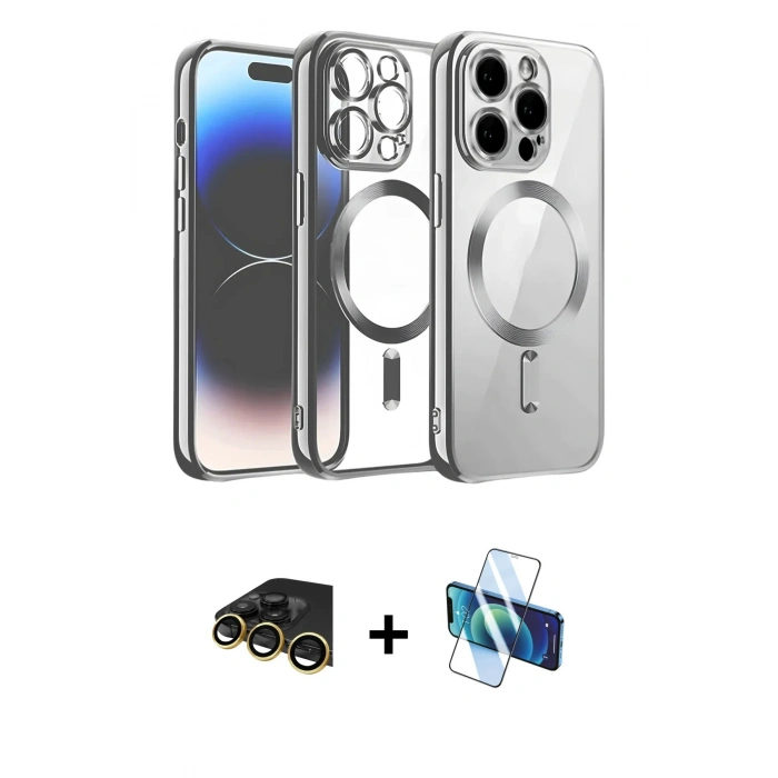 MARSİLYAN™- iPhone 13 Pro Max Kılıf Nova Işık Özel Seri - Siyah 3D Antistatik Cam Ekran Koruyucu + Raze Metal Kamera Lens - GD