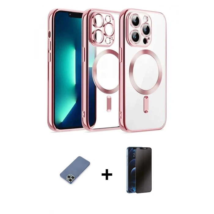 MARSİLYAN™- iPhone 13 Pro Max Kılıf Nova Işık Özel Seri - Siyah 3D Antistatik Hayalet Cam Ekran Koruyucu + Metal Kamera Lens Koruma Cam - AKYL
