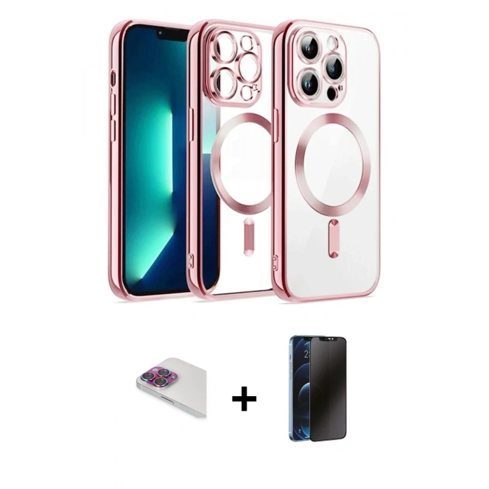 MARSİLYAN™- iPhone 13 Pro Max Kılıf Nova Işık Özel Seri - Siyah 3D Antistatik Hayalet Cam Ekran Koruyucu + Pers Alüminyum Kamera Lens - GI