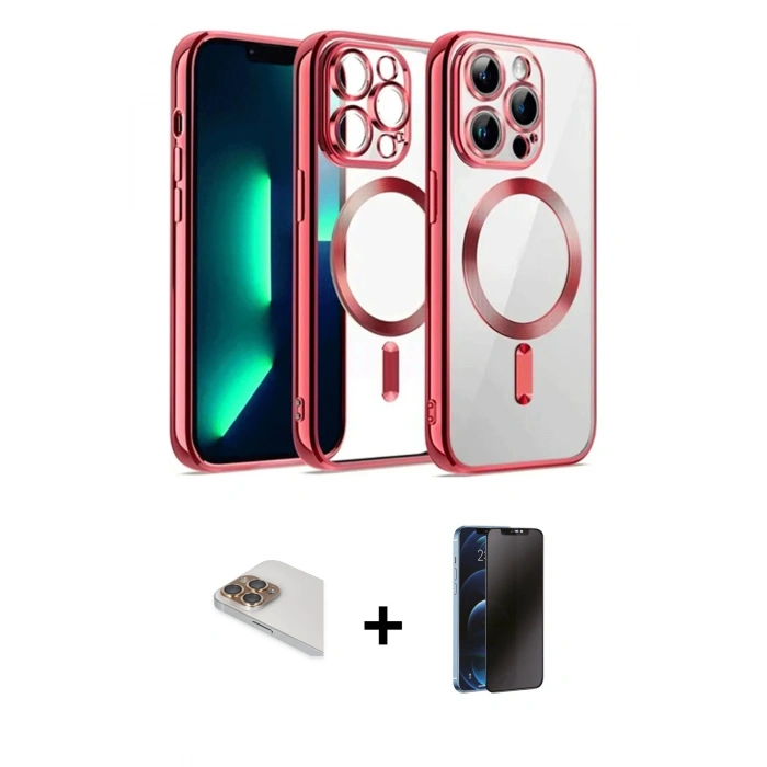 MARSİLYAN™- iPhone 13 Pro Max Kılıf Nova Işık Özel Seri - Siyah 3D Antistatik Hayalet Cam Ekran Koruyucu + Pers Alüminyum Kamera Lens - GD