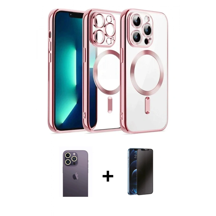 MARSİLYAN™- iPhone 13 Pro Max Kılıf Nova Işık Özel Seri - Siyah 3D Antistatik Hayalet Cam Ekran Koruyucu + Neon Fosforlu Kamera Lens - BZ