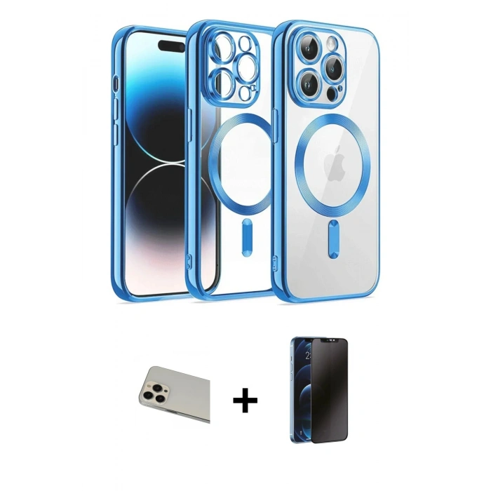 MARSİLYAN™- iPhone 13 Pro Max Kılıf Nova Işık Özel Seri - Siyah 3D Antistatik Hayalet Cam Ekran Koruyucu + Rainbow Kamera Lens Koruma Cam - REGD