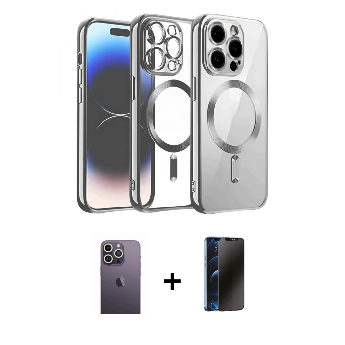 MARSİLYAN™- iPhone 13 Pro Max Kılıf Nova Işık Özel Seri - Siyah 3D Antistatik Hayalet Cam Ekran Koruyucu + Neon Fosforlu Kamera Lens - BZ