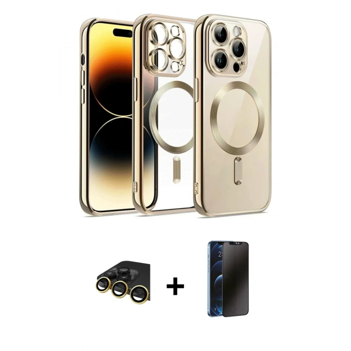 MARSİLYAN™- iPhone 13 Pro Max Kılıf Nova Işık Özel Seri - Siyah 3D Antistatik Hayalet Cam Ekran Koruyucu + Raze Metal Kamera Lens - GD
