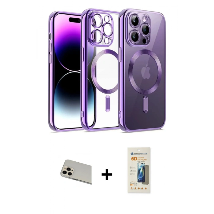 MARSİLYAN™- iPhone 13 Pro Max Kılıf Nova Işık Özel Seri - Siyah 6D Mat Seramik Hayalet Nano Ekran Koruyucu + Rainbow Kamera Lens Koruma Cam - REGD