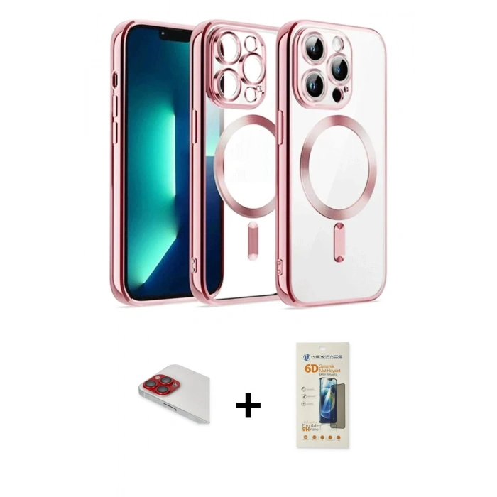 MARSİLYAN™- iPhone 13 Pro Max Kılıf Nova Işık Özel Seri - Siyah 6D Mat Seramik Hayalet Nano Ekran Koruyucu + Pers Alüminyum Kamera Lens - KI