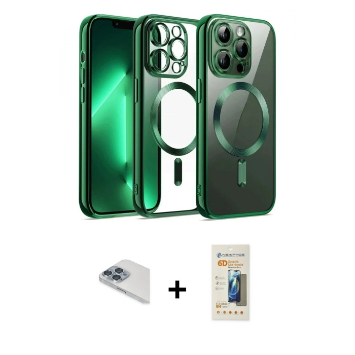 MARSİLYAN™- iPhone 13 Pro Max Kılıf Nova Işık Özel Seri - Siyah 6D Mat Seramik Hayalet Nano Ekran Koruyucu + Pers Alüminyum Kamera Lens - SABE