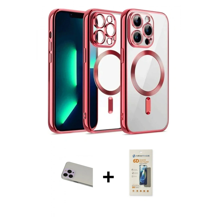 MARSİLYAN™- iPhone 13 Pro Max Kılıf Nova Işık Özel Seri - Siyah 6D Mat Seramik Hayalet Nano Ekran Koruyucu + Rainbow Kamera Lens Koruma Cam - MR