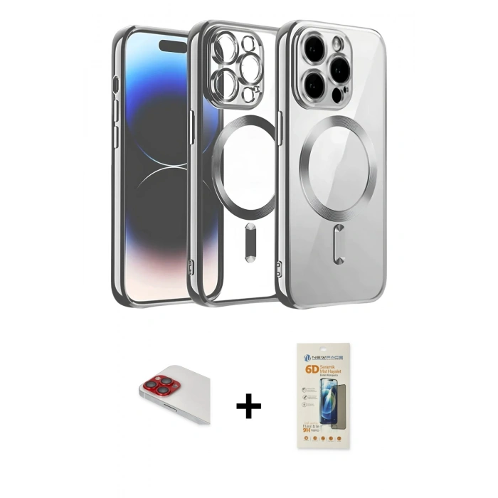 MARSİLYAN™- iPhone 13 Pro Max Kılıf Nova Işık Özel Seri - Siyah 6D Mat Seramik Hayalet Nano Ekran Koruyucu + Pers Alüminyum Kamera Lens - KI