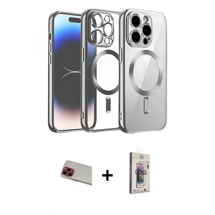 MARSİLYAN™- iPhone 13 Pro Max Kılıf Nova Işık Özel Seri - Siyah Bilvis 3D Cam Ekran Koruyucu + Rainbow Kamera Lens Koruma Cam - KI