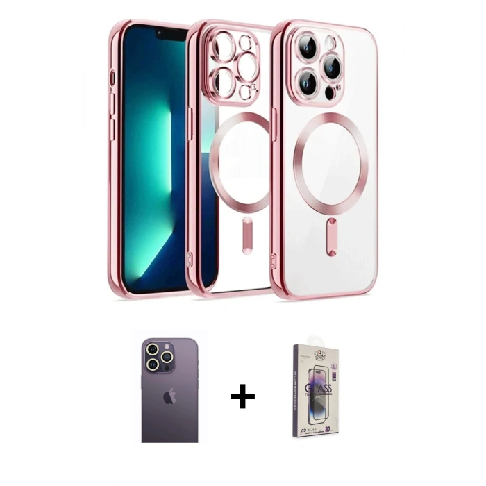 MARSİLYAN™- iPhone 13 Pro Max Kılıf Nova Işık Özel Seri - Siyah Bilvis 3D Cam Ekran Koruyucu + Neon Fosforlu Kamera Lens - BZ
