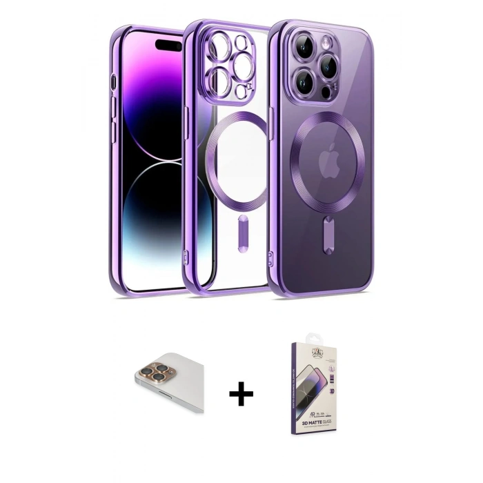 MARSİLYAN™- iPhone 13 Pro Max Kılıf Nova Işık Özel Seri - Siyah Bilvis 3D Mat Cam Ekran Koruyucu + Pers Alüminyum Kamera Lens - GD