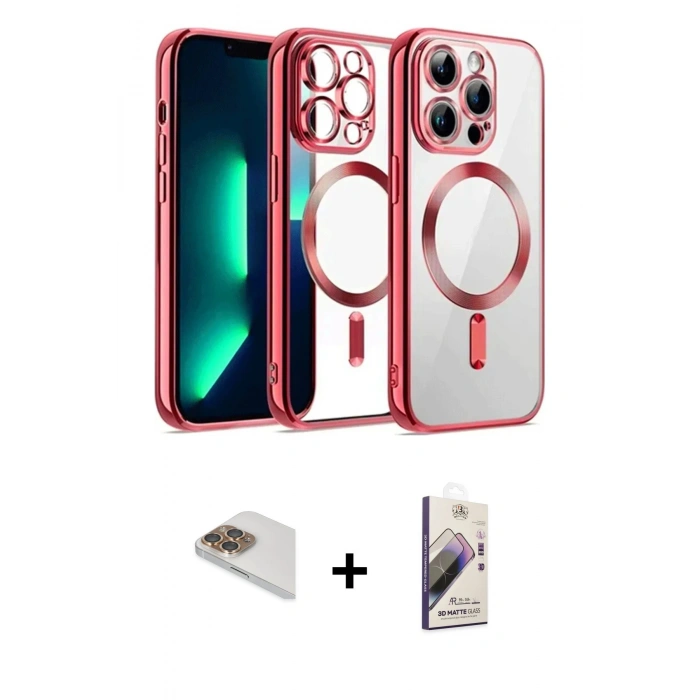 MARSİLYAN™- iPhone 13 Pro Max Kılıf Nova Işık Özel Seri - Siyah Bilvis 3D Mat Cam Ekran Koruyucu + Pers Alüminyum Kamera Lens - GD