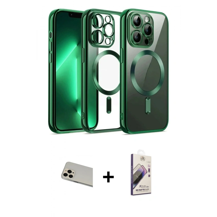 MARSİLYAN™- iPhone 13 Pro Max Kılıf Nova Işık Özel Seri - Siyah Bilvis 3D Mat Cam Ekran Koruyucu + Rainbow Kamera Lens Koruma Cam - REGD