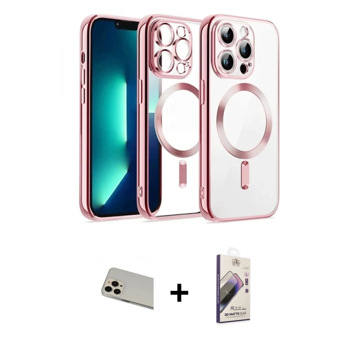 MARSİLYAN™- iPhone 13 Pro Max Kılıf Nova Işık Özel Seri - Siyah Bilvis 3D Mat Cam Ekran Koruyucu + Rainbow Kamera Lens Koruma Cam - REGD