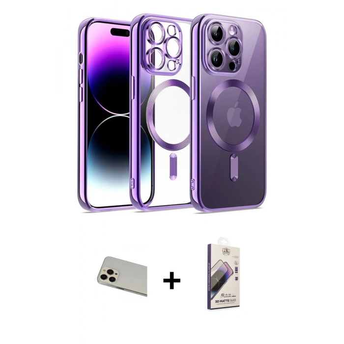MARSİLYAN™- iPhone 13 Pro Max Kılıf Nova Işık Özel Seri - Siyah Bilvis 3D Mat Cam Ekran Koruyucu + Rainbow Kamera Lens Koruma Cam - REGD