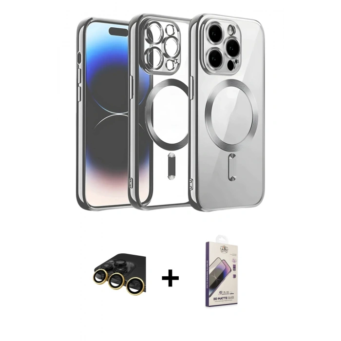 MARSİLYAN™- iPhone 13 Pro Max Kılıf Nova Işık Özel Seri - Siyah Bilvis 3D Mat Cam Ekran Koruyucu + Raze Metal Kamera Lens - GD