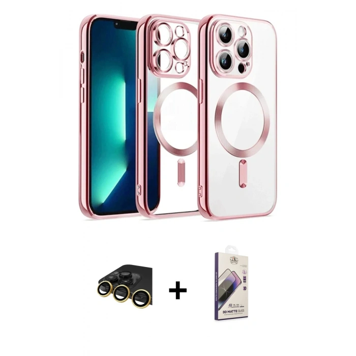MARSİLYAN™- iPhone 13 Pro Max Kılıf Nova Işık Özel Seri - Siyah Bilvis 3D Mat Cam Ekran Koruyucu + Raze Metal Kamera Lens - GD