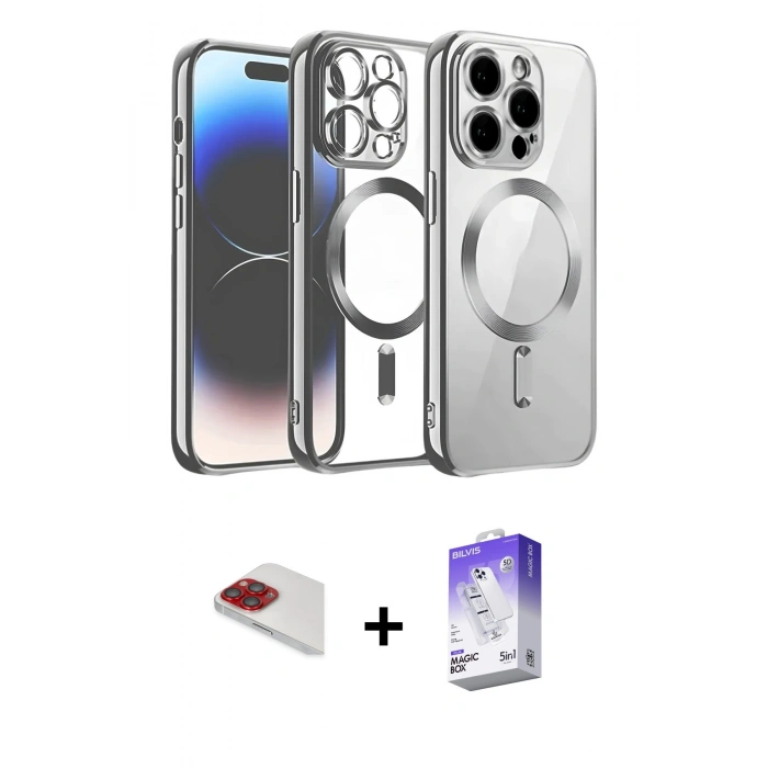 MARSİLYAN™- iPhone 13 Pro Max Kılıf Nova Işık Özel Seri - Siyah Bilvis 5in1 3D Magic Cam Ekran Koruyucu + Pers Alüminyum Kamera Lens - KI