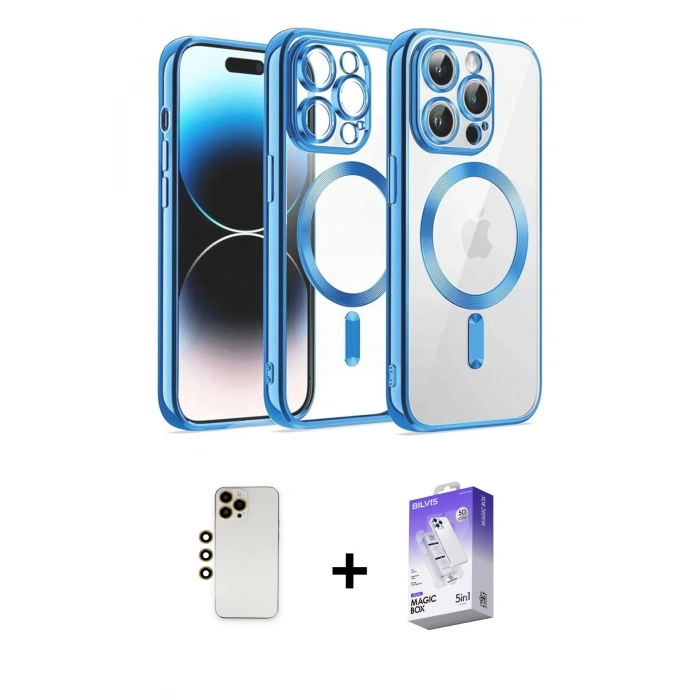 MARSİLYAN™- iPhone 13 Pro Max Kılıf Nova Işık Özel Seri - Siyah Bilvis 5in1 3D Magic Cam Ekran Koruyucu + Shine Kamera Lens - GD
