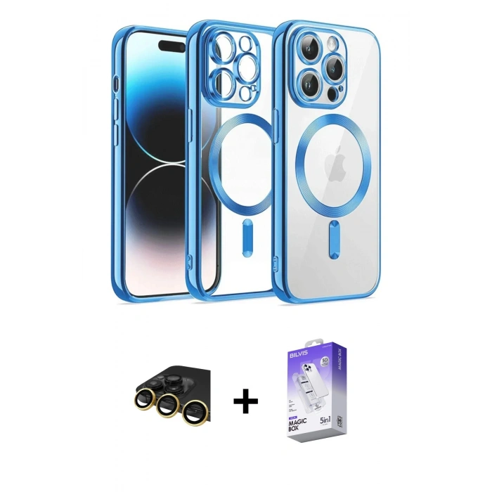 MARSİLYAN™- iPhone 13 Pro Max Kılıf Nova Işık Özel Seri - Siyah Bilvis 5in1 3D Magic Cam Ekran Koruyucu + Raze Metal Kamera Lens - GD